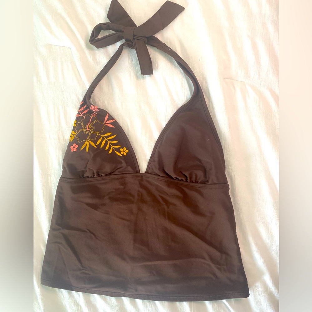 Y2K brown halter tankini top!🌺🧸